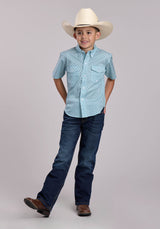 Boys Roper Stretch Four Point Foulard Teal Short Sleeve Button Shirt