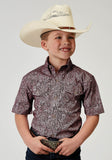 Roper Boys Short Sleeve Button Stretch Poplin Red Paisley Western Shirt - Roper