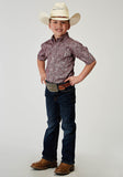 Roper Boys Short Sleeve Button Stretch Poplin Red Paisley Western Shirt - Roper