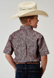 Roper Boys Short Sleeve Button Stretch Poplin Red Paisley Western Shirt - Roper