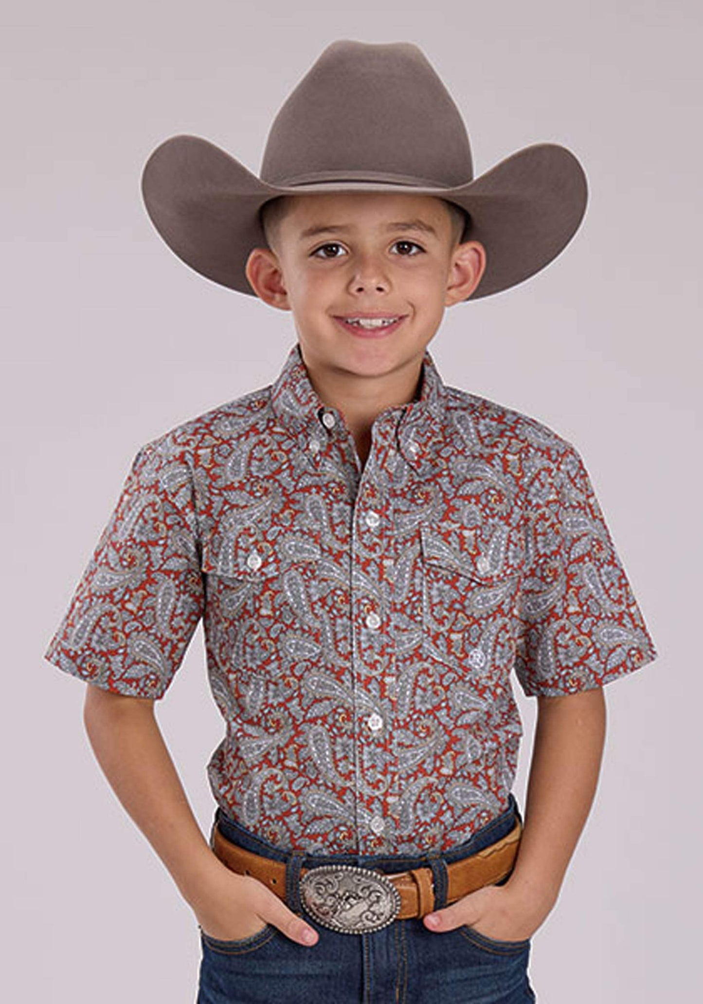 Roper Boys Short Sleeve Button Clay Paisley Western Shirt - Roper - Flyclothing LLC