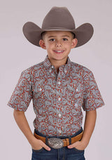 Roper Boys Short Sleeve Button Clay Paisley Western Shirt - Roper - Flyclothing LLC