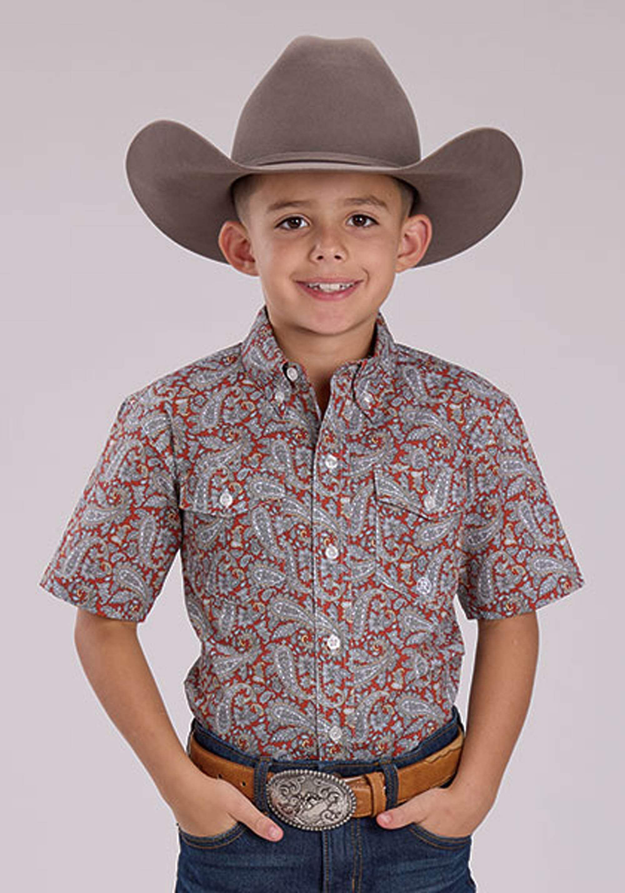 Roper Boys Short Sleeve Button Clay Paisley Western Shirt - Roper - Flyclothing LLC