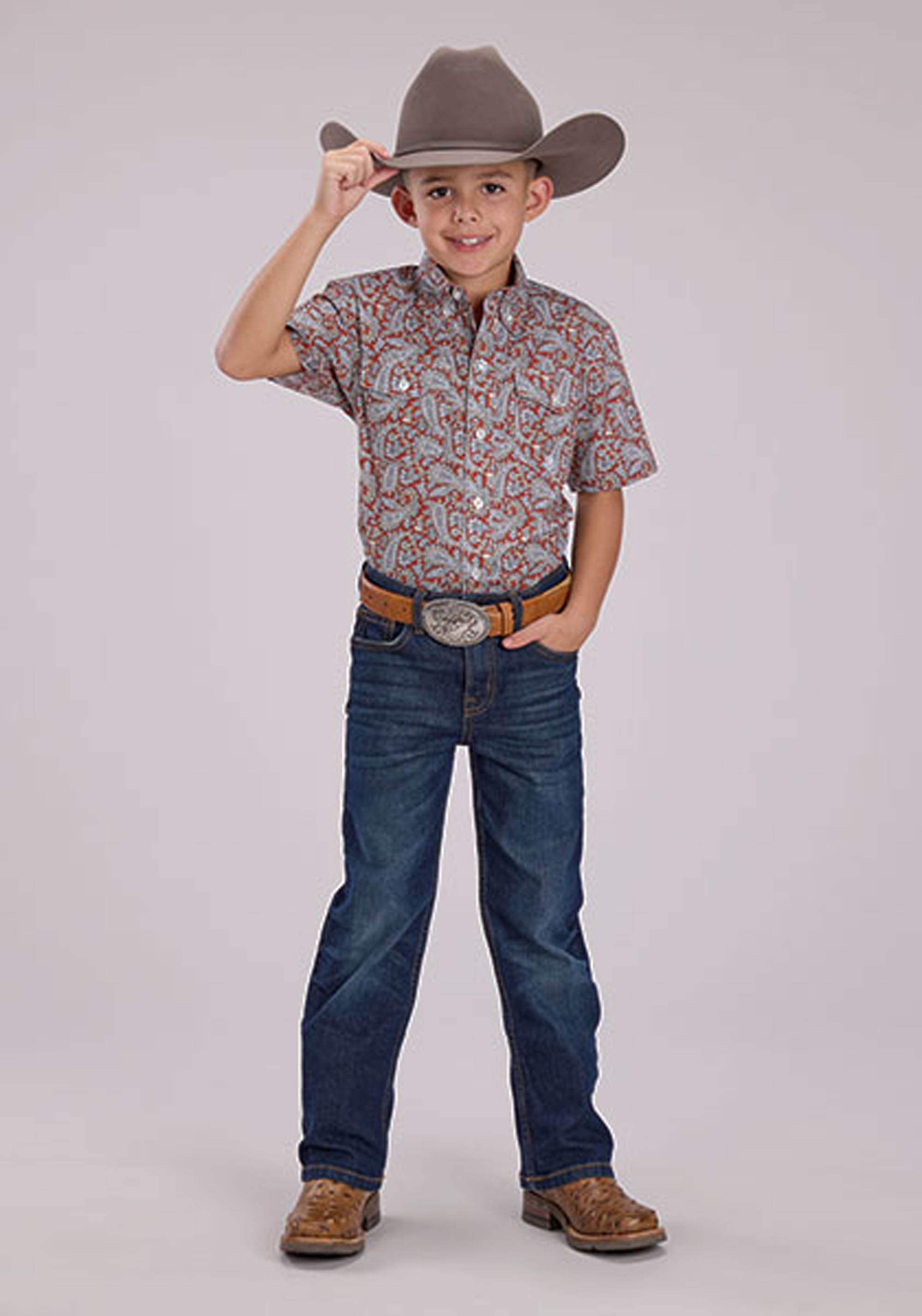 Roper Boys Short Sleeve Button Clay Paisley Western Shirt - Roper - Flyclothing LLC