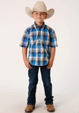 Roper Boys Short Sleeve Button Clear Sky Plaid Western Shirt - Roper