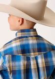 Roper Boys Short Sleeve Button Clear Sky Plaid Western Shirt - Roper