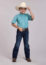 Boys Roper Stretch Minicheck Turquoise Short Sleeve Button Shirt - Roper - Flyclothing LLC