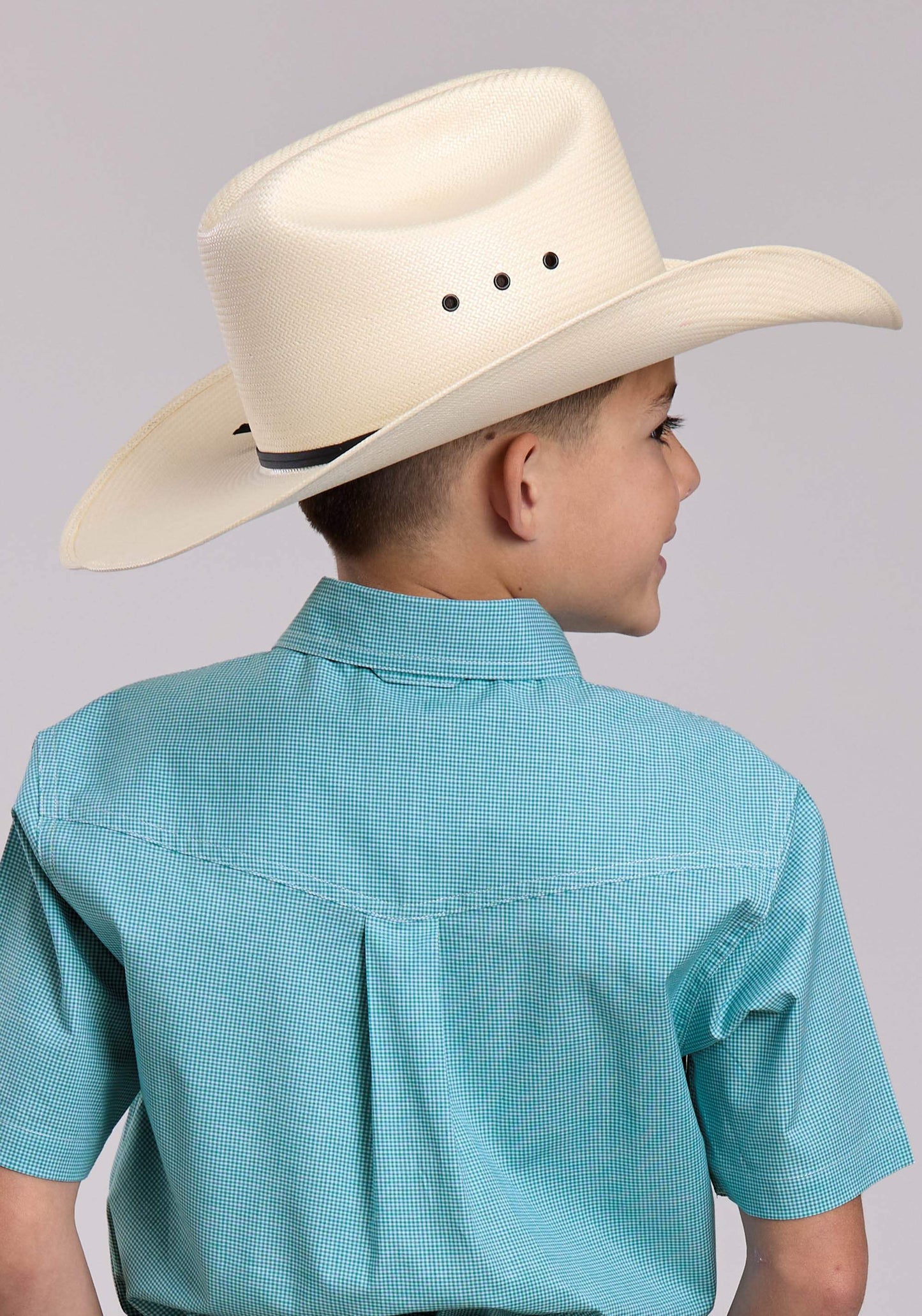 Boys Roper Stretch Minicheck Turquoise Short Sleeve Button Shirt - Roper - Flyclothing LLC