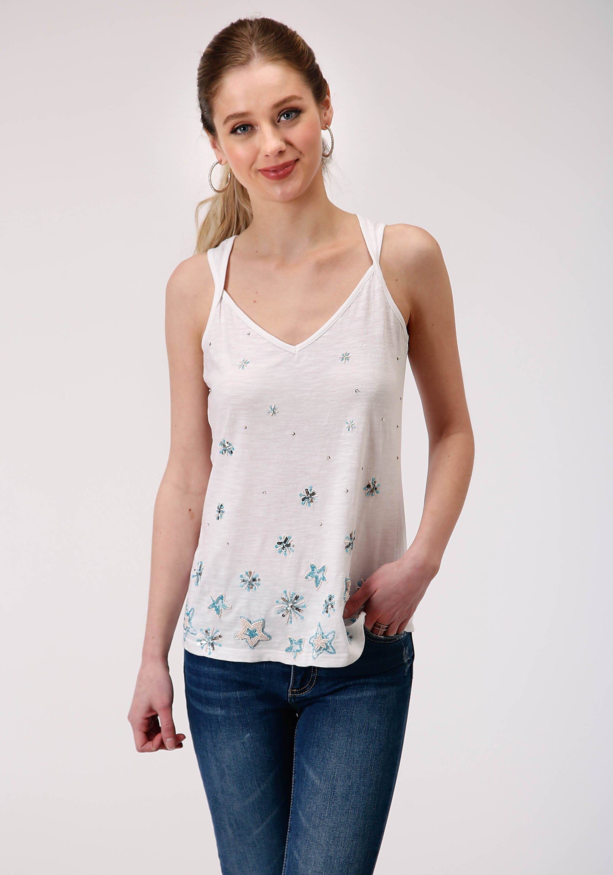 Roper Womens Sleeveless Knit Slub Jersey Tank Top - Roper