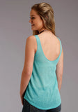 Roper Womens Turquoise Cactus Print Sleeveless Knit Top - Roper