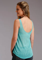 Roper Womens Turquoise Cactus Print Sleeveless Knit Top - Roper