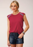 Roper Womens Sleeveless Knit Raspberry Slub Jersey Tshirt Top - Roper