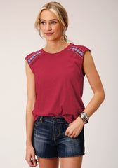 Roper Womens Sleeveless Knit Raspberry Slub Jersey Tshirt Top - Roper