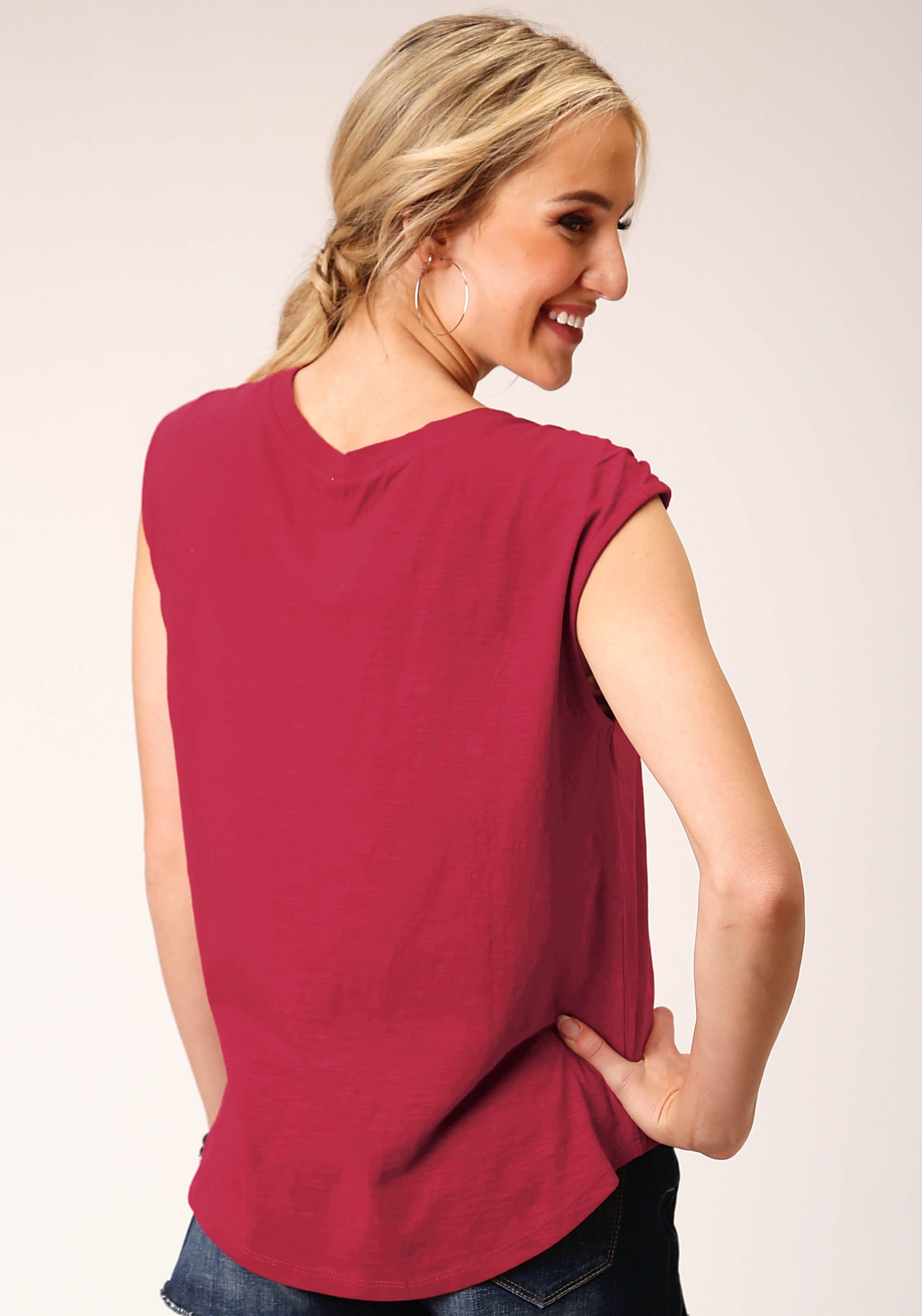 Roper Womens Sleeveless Knit Raspberry Slub Jersey Tshirt Top - Roper