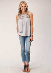 Roper Womens Sleeveless Knit Heather Jersey Slvls Top Top - Roper