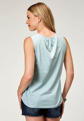 Roper Womens Sleeveless Cotton Slub Jersey Tank Top With Embroidery Front Yokes - Roper