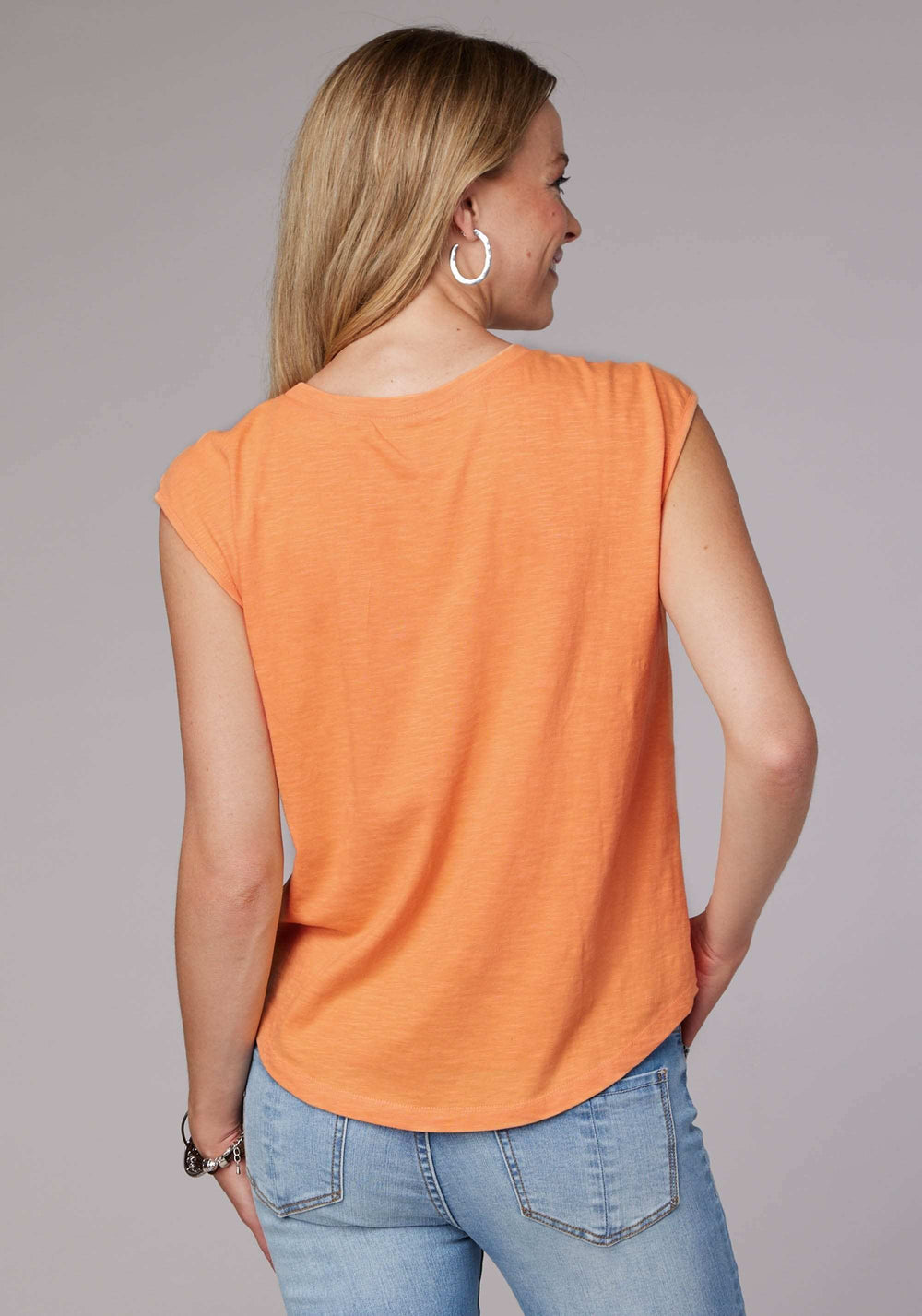 Roper Womens Sleeveless Cotton Slub Jersey T Shirt With Embroidery Drop Shoulders - Roper - Flyclothing LLC