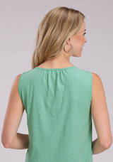 Roper Womens Sleeveless Pullover Slub Cotton Jersey Knit Tank Western Shirt