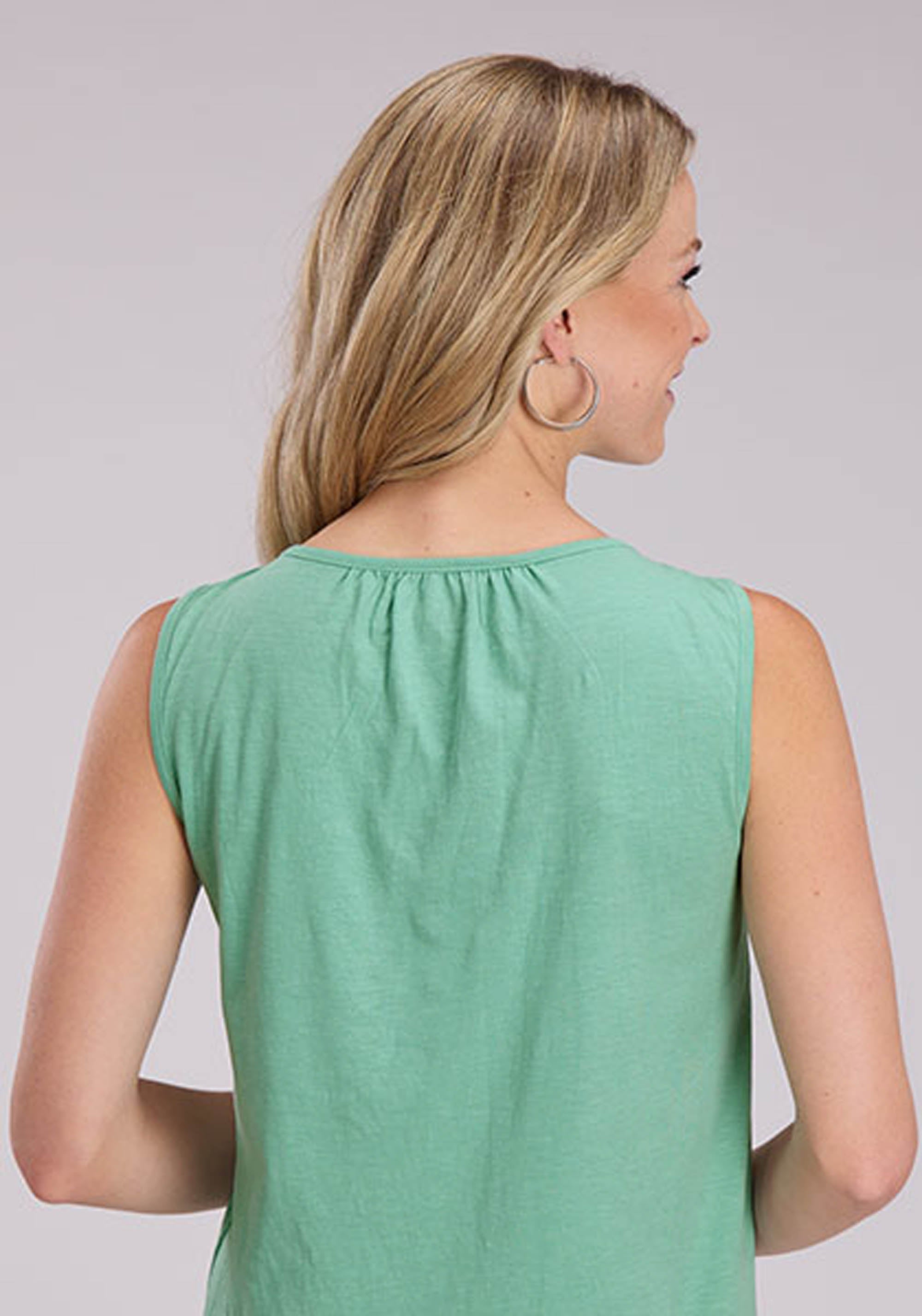Roper Womens Sleeveless Pullover Slub Cotton Jersey Knit Tank Western Shirt