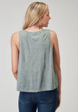 Roper Womens Sleeveless Light Grey Poly Rayon Scoop Neck Tank Top With Self Fringe Hi Low Swing Hemline - Roper