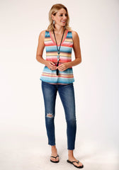 Roper Womens Sleeveless Knit Sweater Knit V Neck Tank Top - Roper