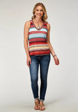 Roper Womens Sleeveless Poly Spandex Sweater Knit Tank Top With V Neck With Sublimation On Front And Back - Roper