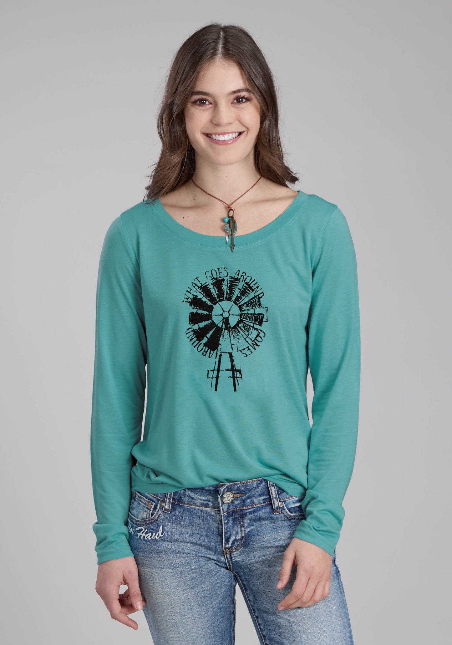 Roper Womens Poly Rayon Jersey Scoop Neck Tee Long Sleeve Pullover Wes