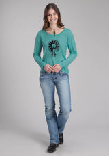 Roper Womens Poly Rayon Jersey Scoop Neck Tee Long Sleeve Pullover Western Shirt