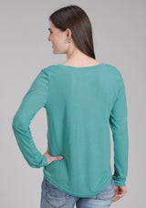 Roper Womens Poly Rayon Jersey Scoop Neck Tee Long Sleeve Pullover Western Shirt