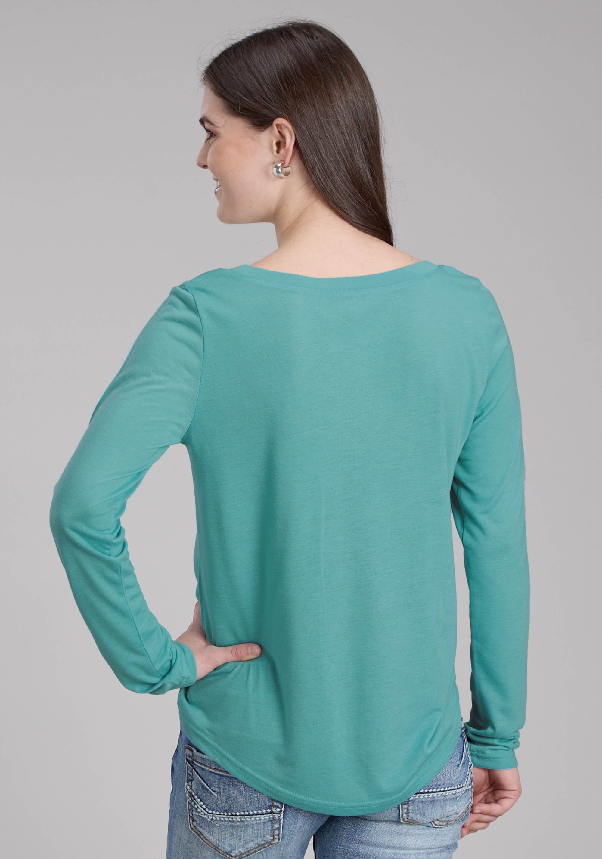 Roper Womens Poly Rayon Jersey Scoop Neck Tee Long Sleeve Pullover Western Shirt
