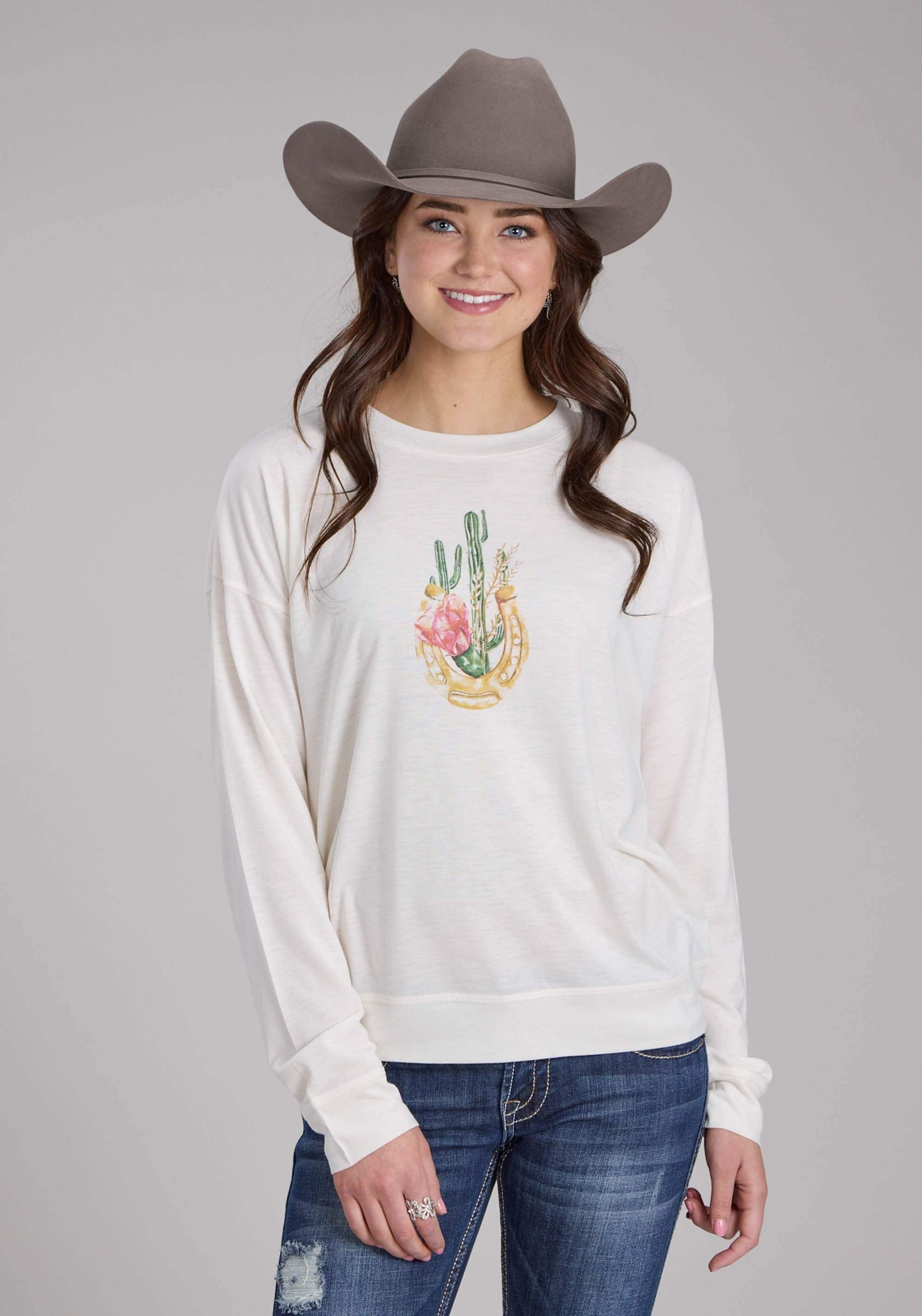 Roper Womens Poly Rayon Jersey Scoop Neck Tee Long Sleeve Pullover Western Shirt - Roper - Flyclothing LLC