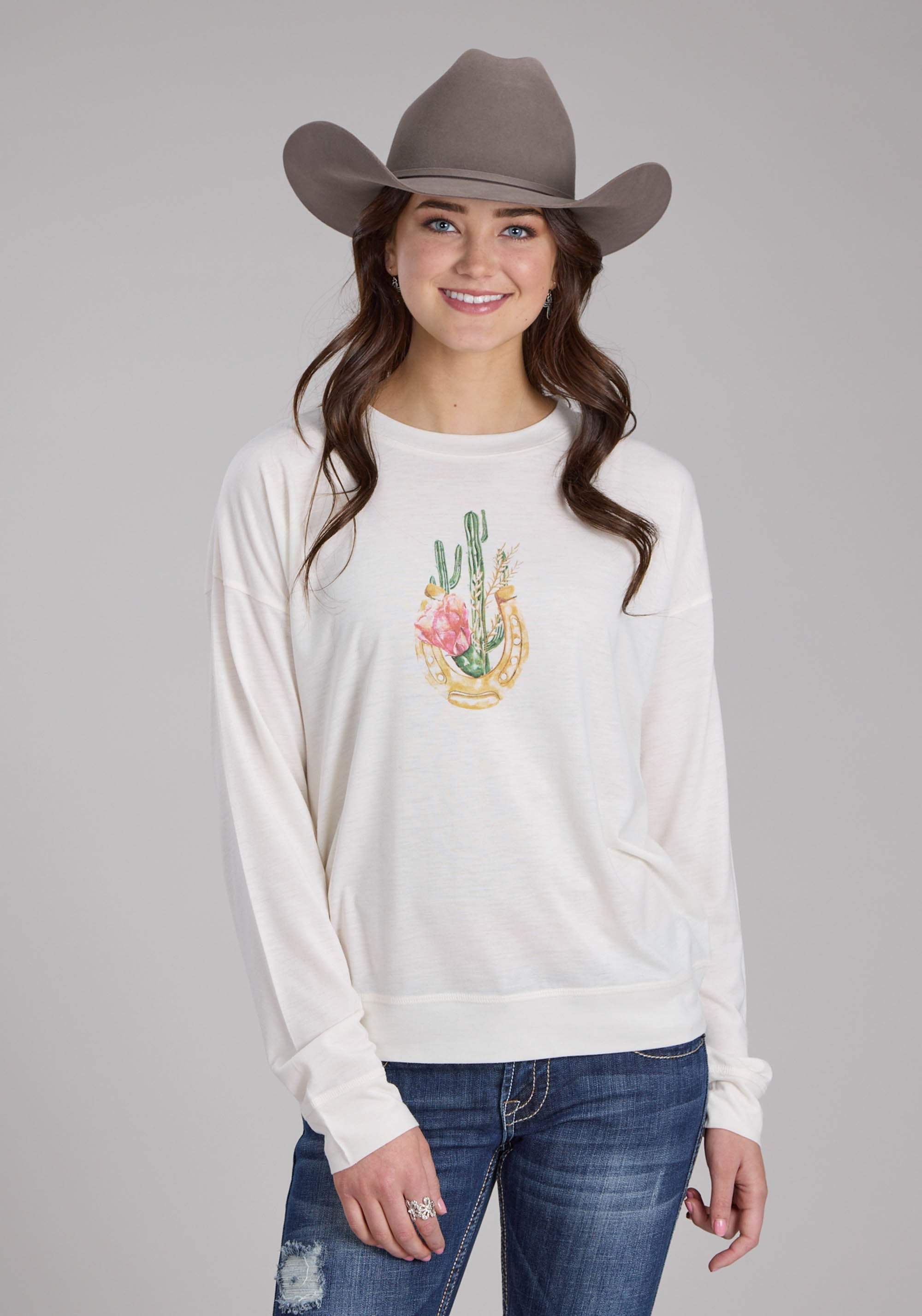 Roper Womens Poly Rayon Jersey Scoop Neck Tee Long Sleeve Pullover Western Shirt - Roper - Flyclothing LLC