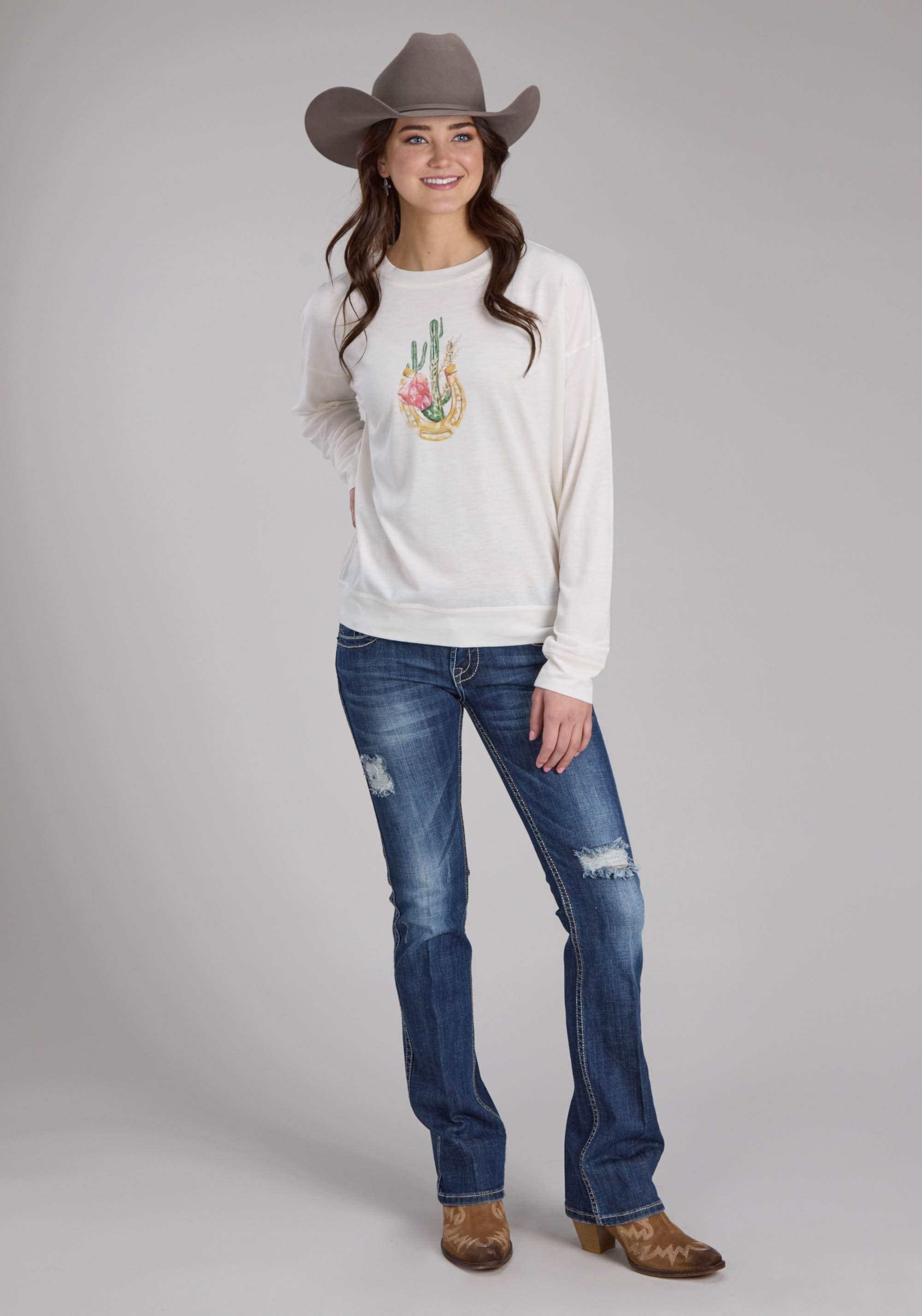 Roper Womens Poly Rayon Jersey Scoop Neck Tee Long Sleeve Pullover Western Shirt - Roper - Flyclothing LLC