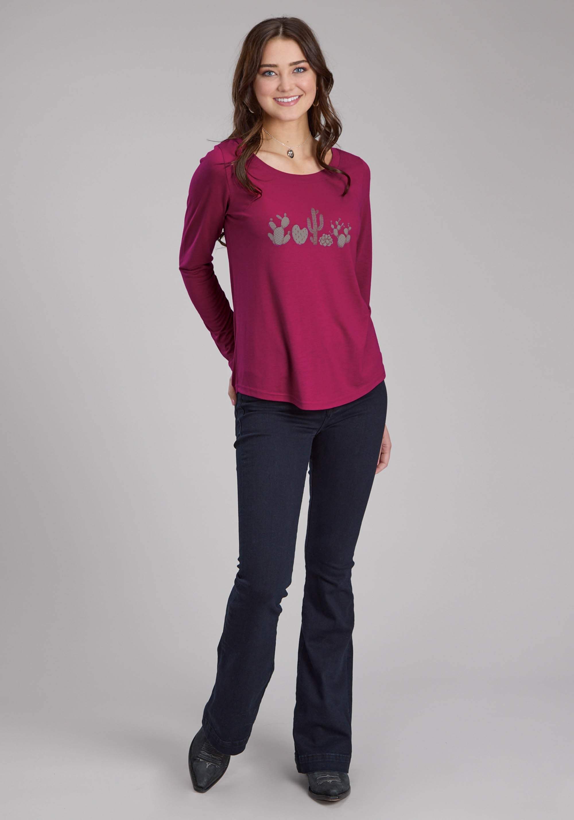 Roper Womens Scoop Neck Tee Long Sleeve Pullover Western Shirt - Roper - Flyclothing LLC