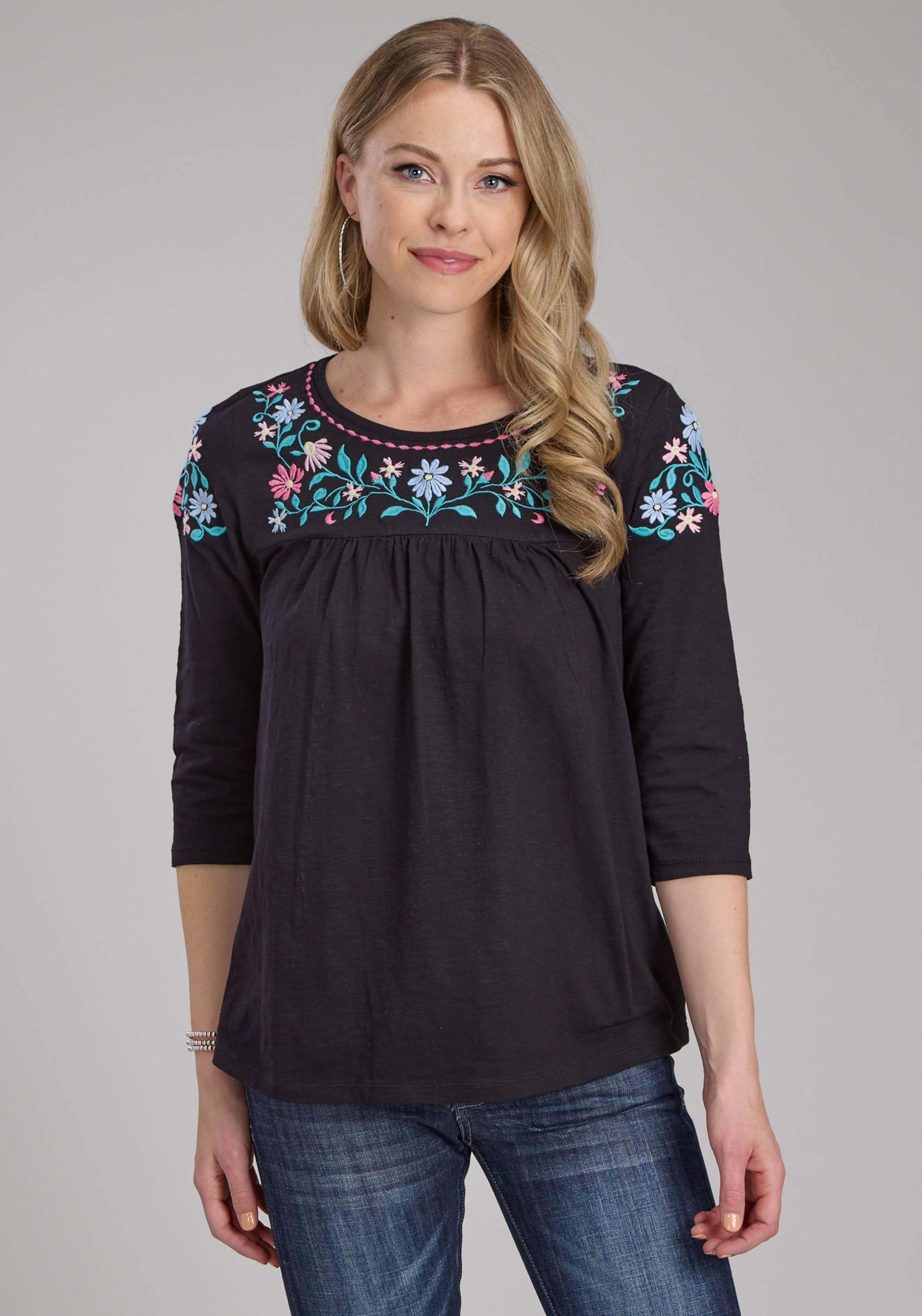 Roper Womens Cotton Slub Jersey 3/4 Slv Top Long Sleeve Pullover Western Shirt - Roper - Flyclothing LLC
