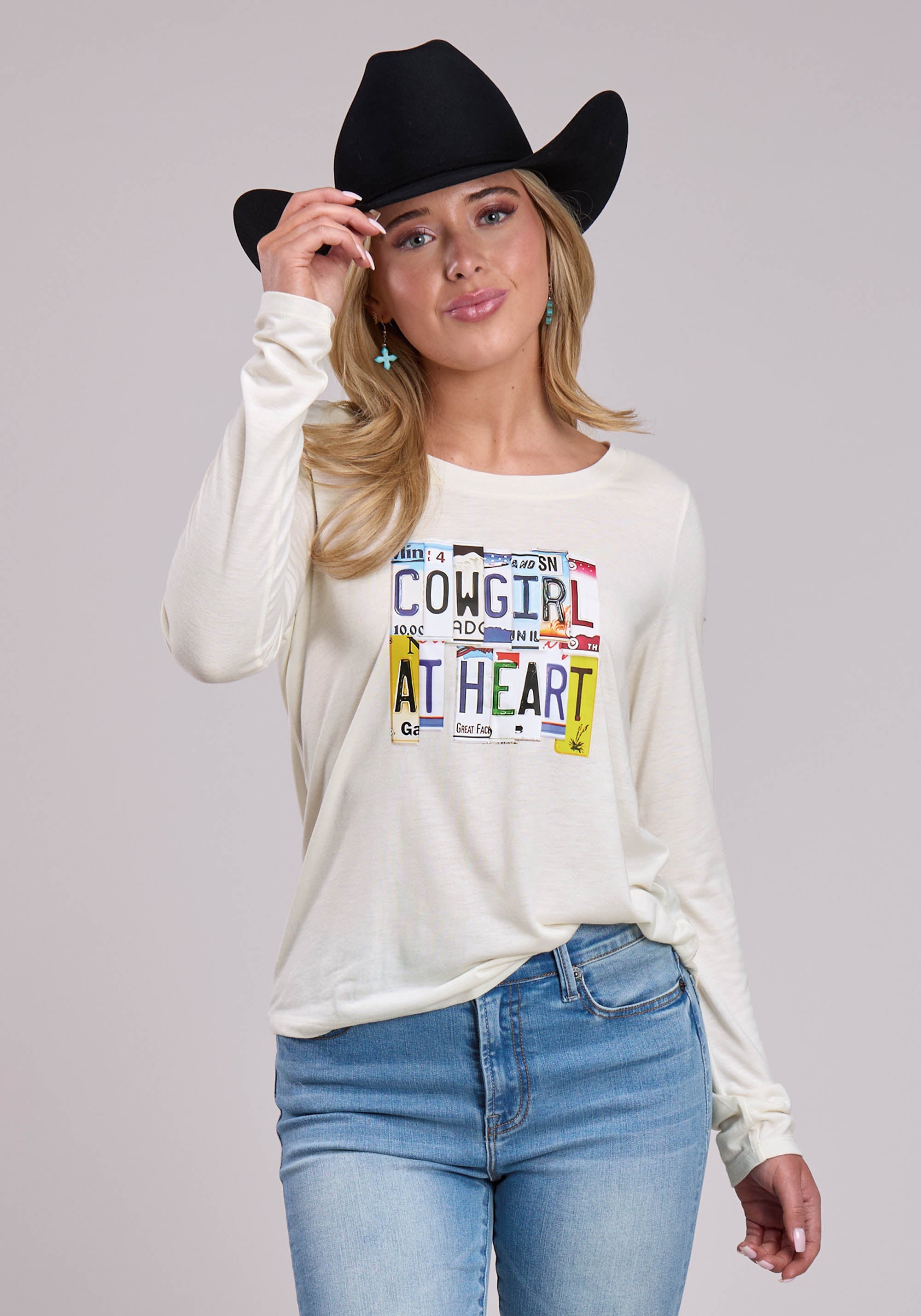 Roper Womens Long Sleeve Pullover Poly Rayon Jersey Tee Western Shirt