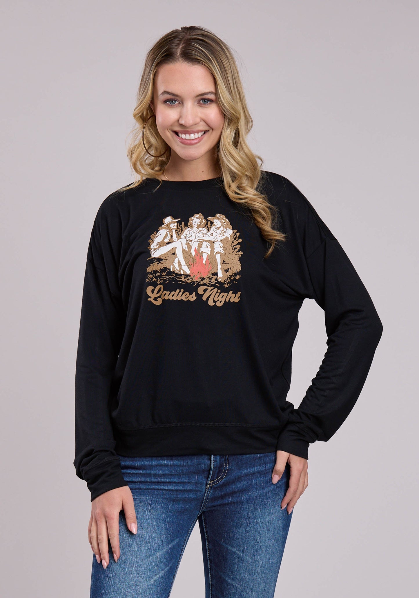 Roper Womens Long Sleeve Pullover Poly Rayon Jersey Tee Western Shirt