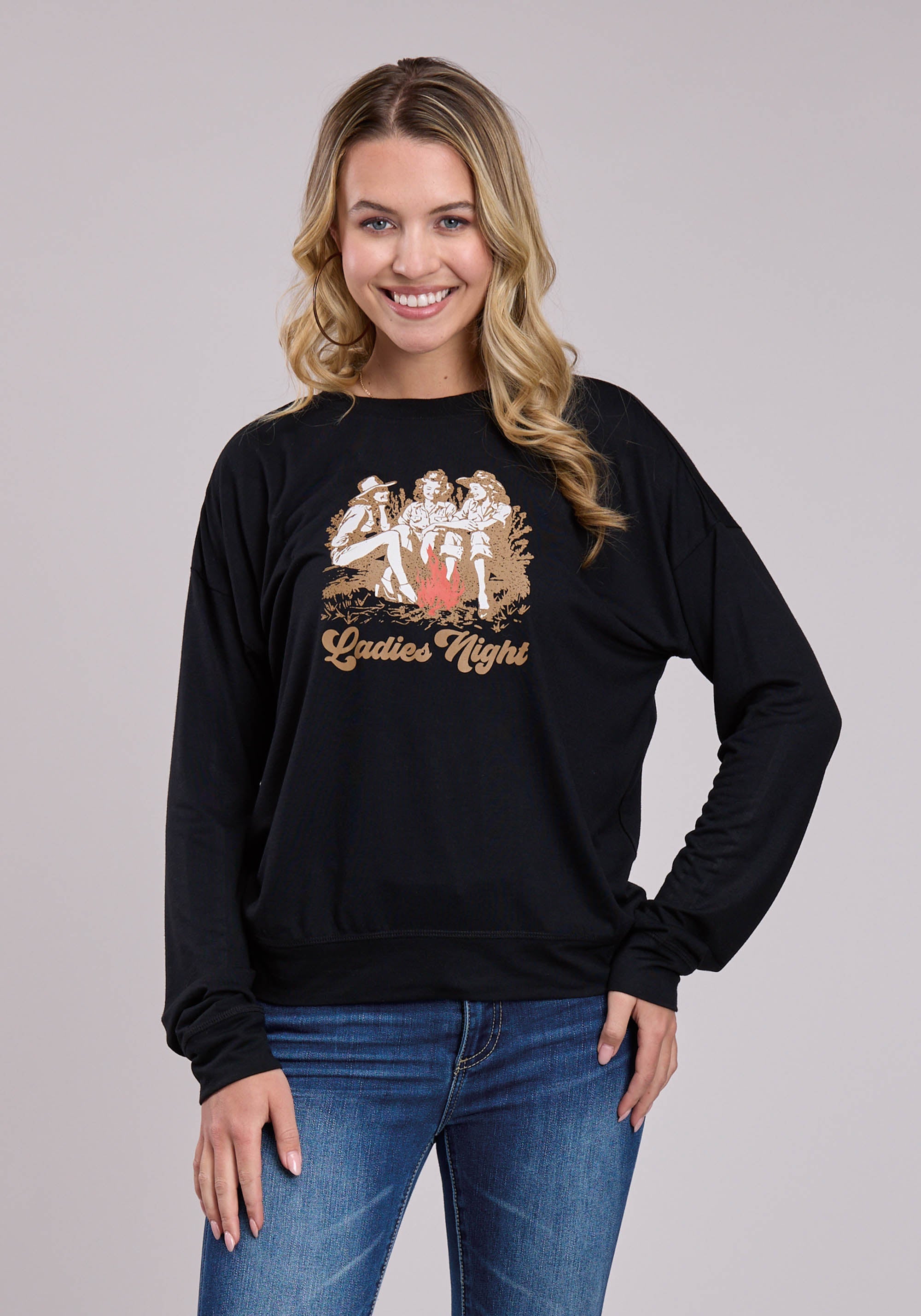 Roper Womens Long Sleeve Pullover Poly Rayon Jersey Tee Western Shirt