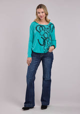 Roper Womens Long Sleeve Pullover Poly Rayon Jersey Tee Western Shirt