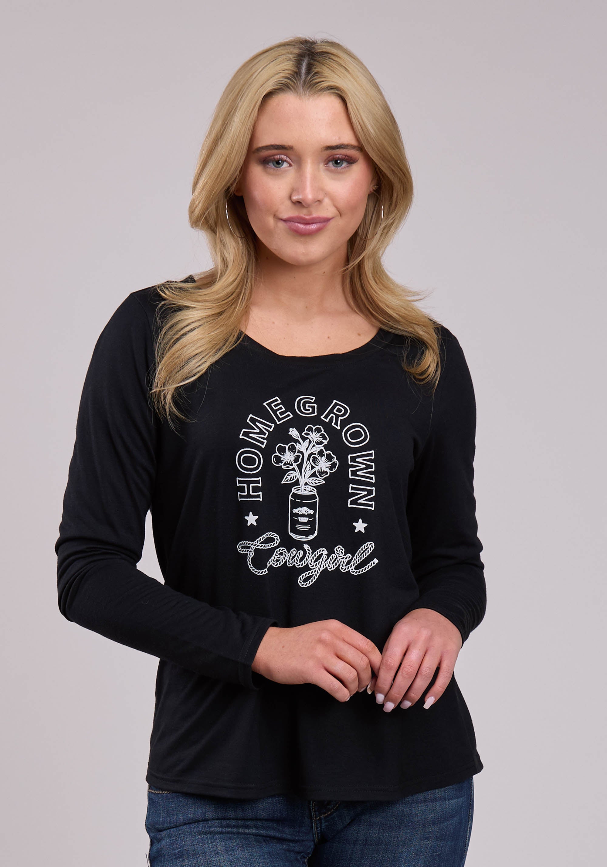 Roper Womens Long Sleeve Pullover Poly Rayon Jersey Tee Western Shirt