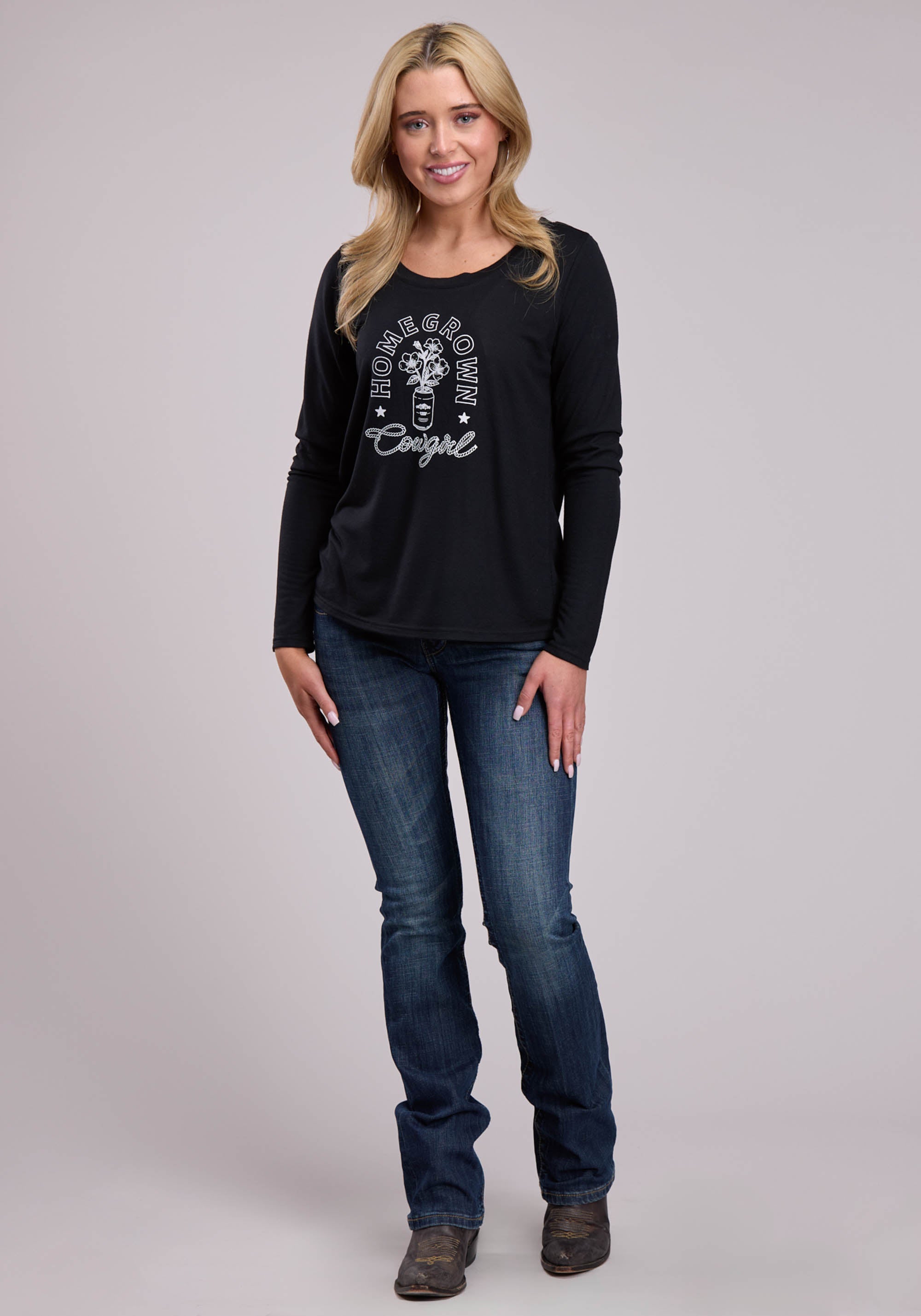 Roper Womens Long Sleeve Pullover Poly Rayon Jersey Tee Western Shirt