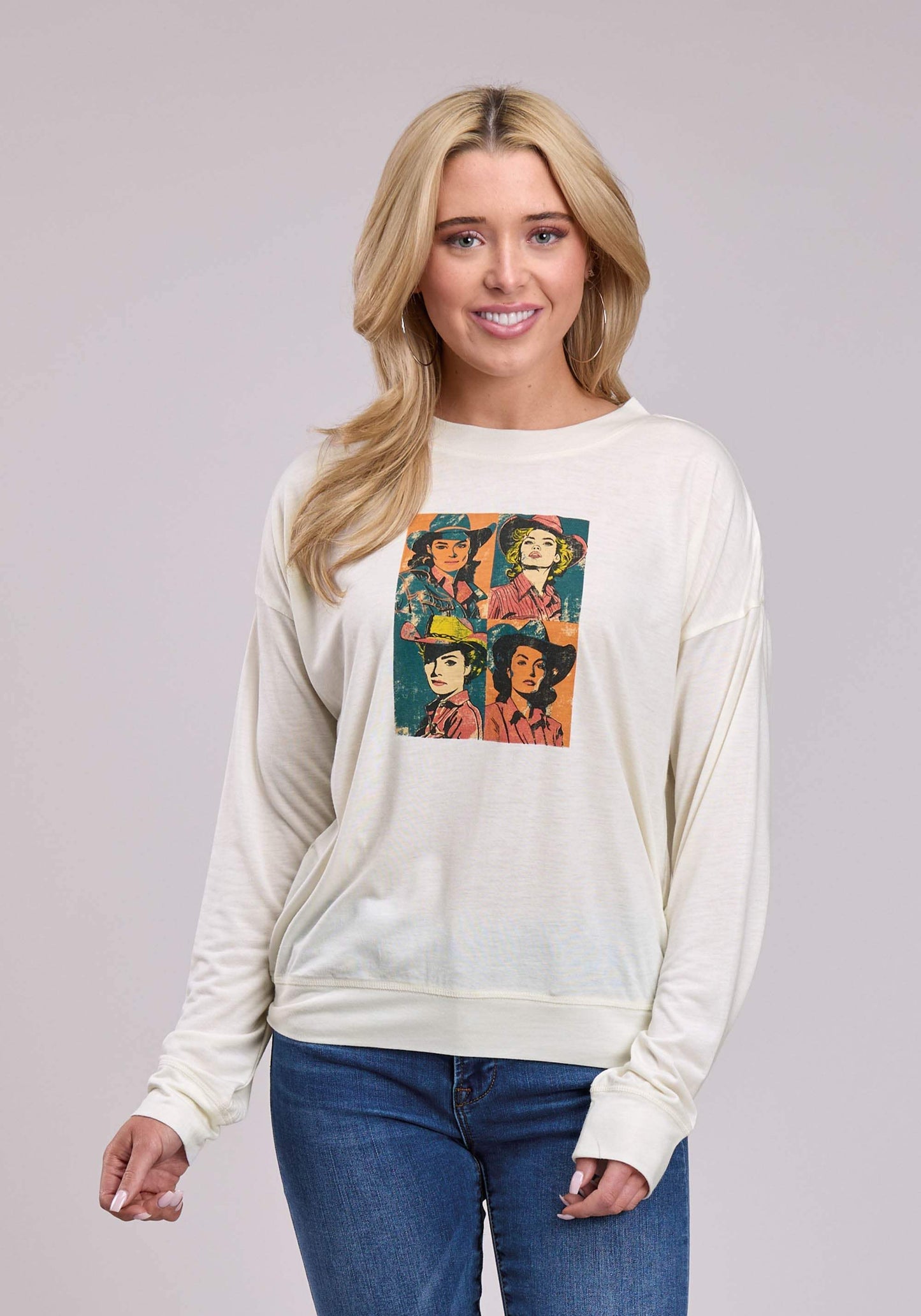 Roper Womens Long Sleeve Pullover Poly Rayon Jersey Tee Western Shirt - Roper - Flyclothing LLC