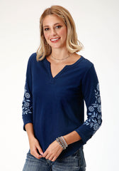 Roper Womens Long Sleeve Knit Cotton Slub Jersey Top - Roper
