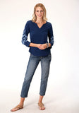 Roper Womens Long Sleeve Knit Cotton Slub Jersey Top - Roper