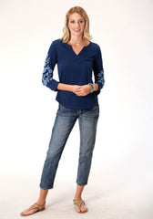 Roper Womens Long Sleeve Knit Cotton Slub Jersey Top - Roper