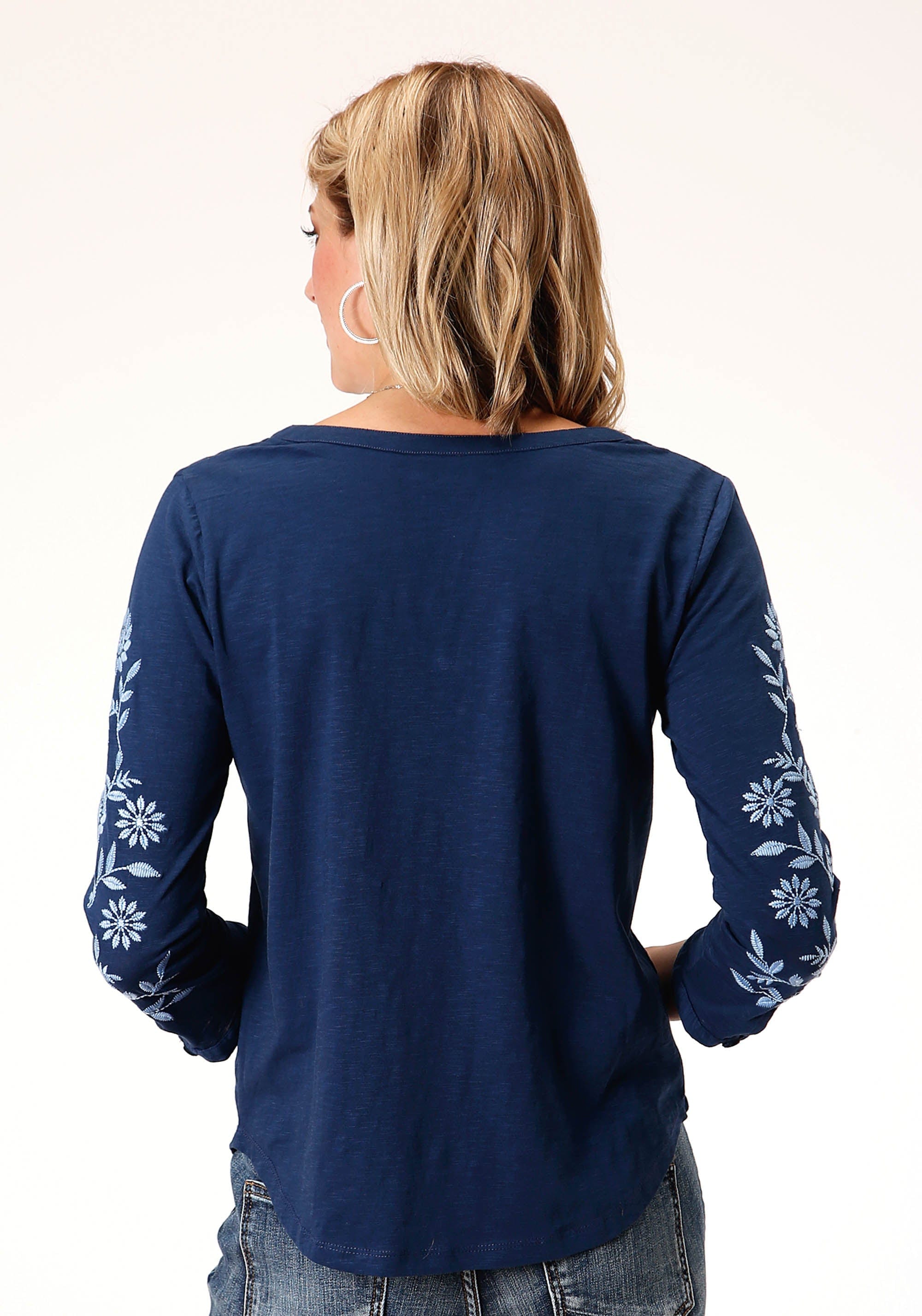 Roper Womens Long Sleeve Knit Cotton Slub Jersey Top - Roper