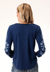 Roper Womens Long Sleeve Knit Cotton Slub Jersey Top - Roper