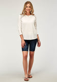 Roper Womens Long Sleeve Cotton Slub Jersey Top With Scoop Neck Three Quarter Sleeves And Front Yokes Embroidery - Roper