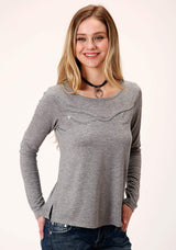 Roper Womens Gray With Smile Pocket Long Sleeve Knit Top - Roper - Flyclothing LLC
