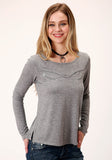 Roper Womens Gray With Smile Pocket Long Sleeve Knit Top - Roper